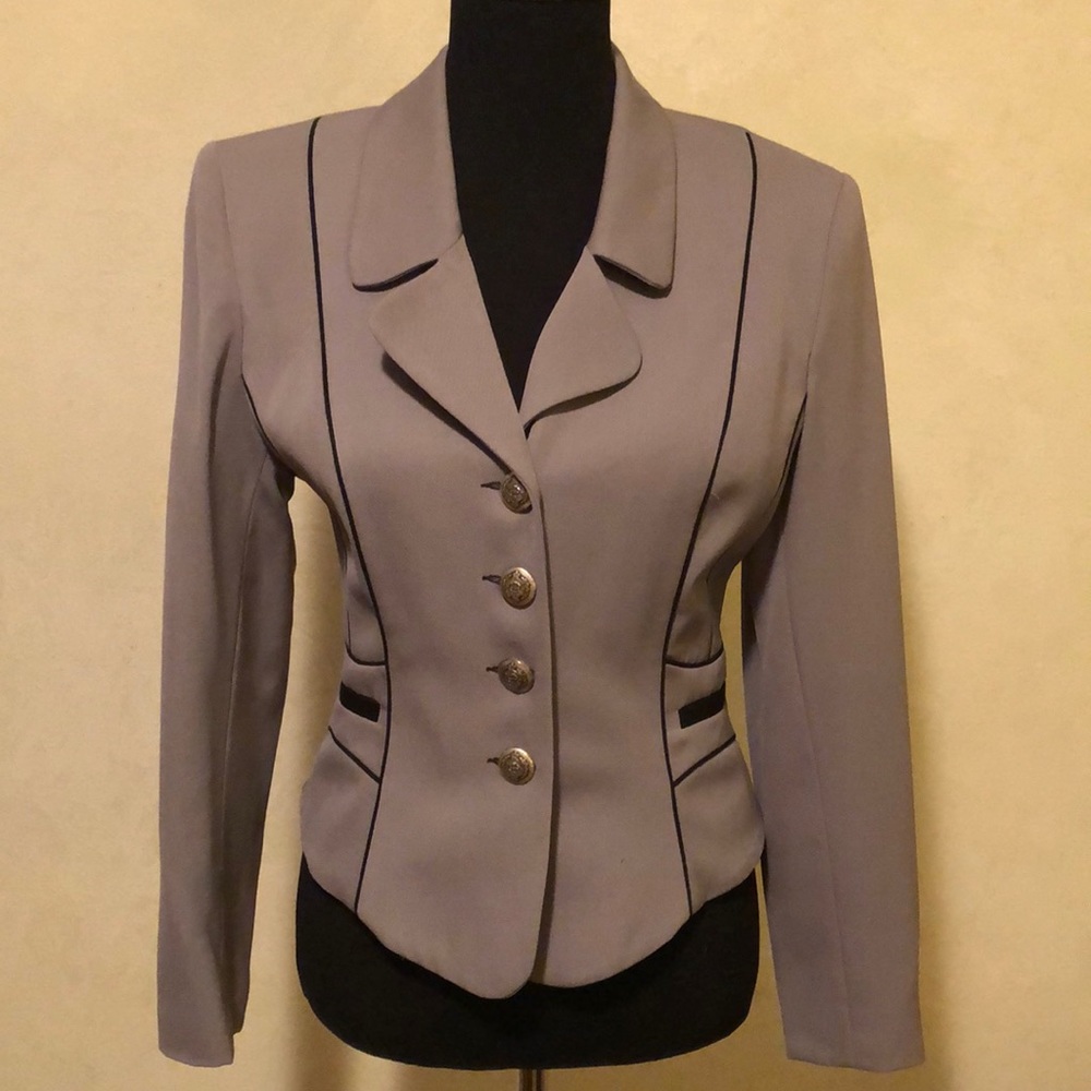 Designer form fitted gray and black jacket